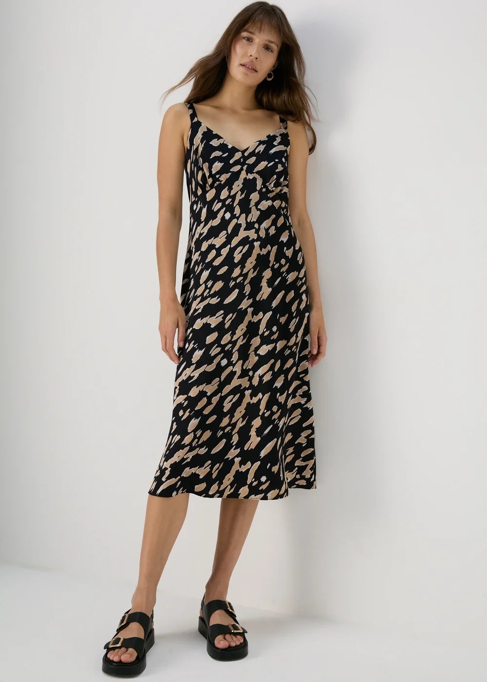Et Vous Black & Brown Markings Satin Midi Dress - 8 Image 4