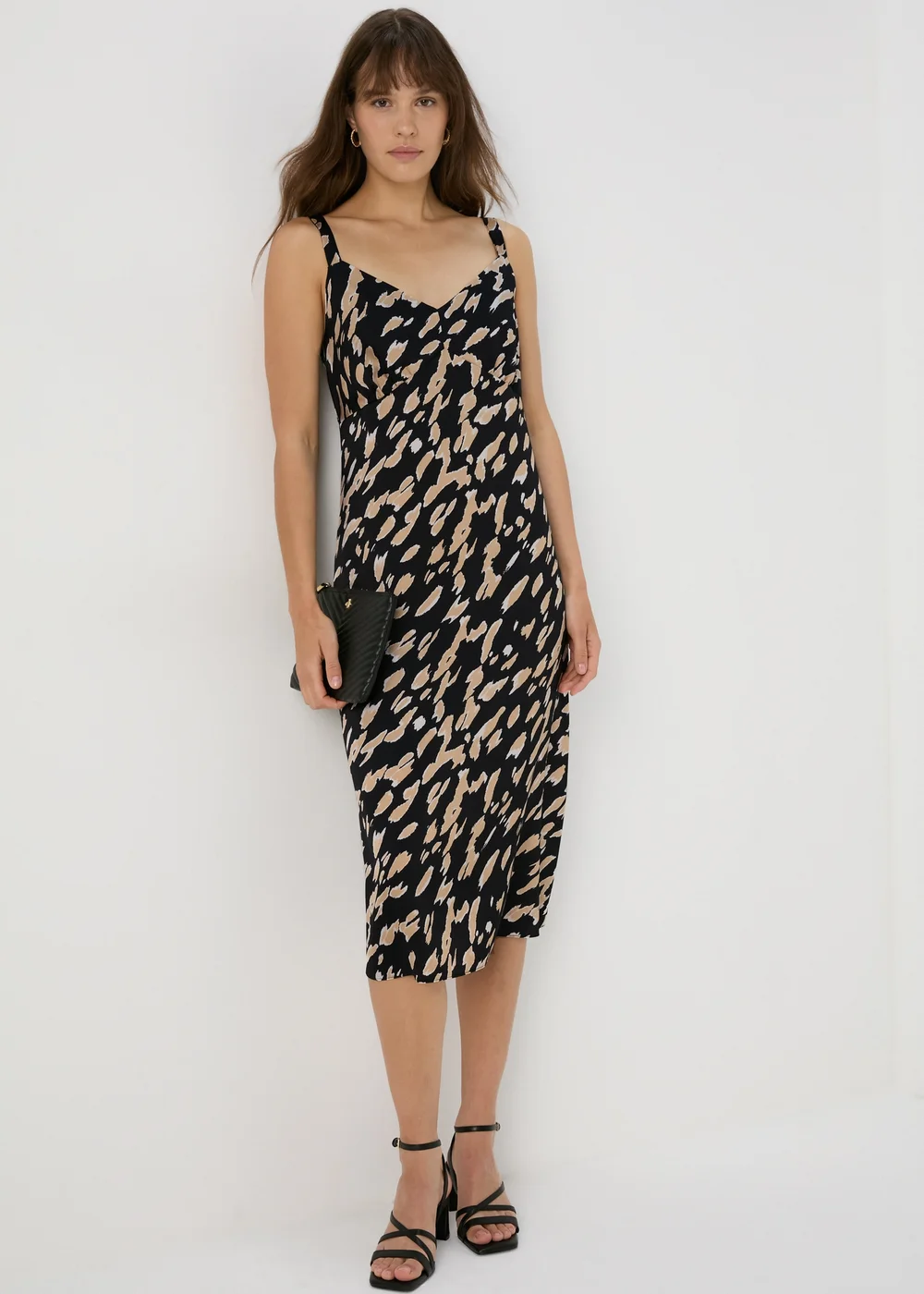 Et Vous Black & Brown Markings Satin Midi Dress - 8 Image 1