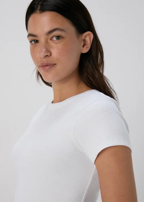 White Plain Ribbed T-Shirt - 8 Image 3