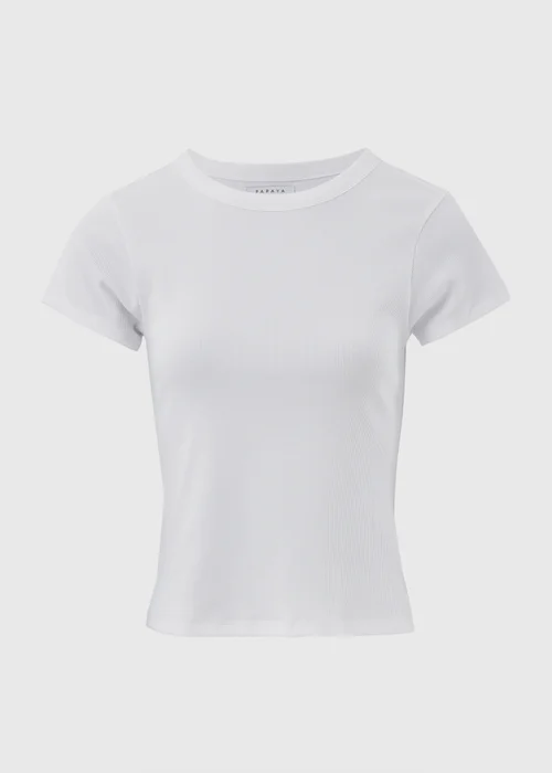 White Plain Ribbed T-Shirt - 8 Image 5
