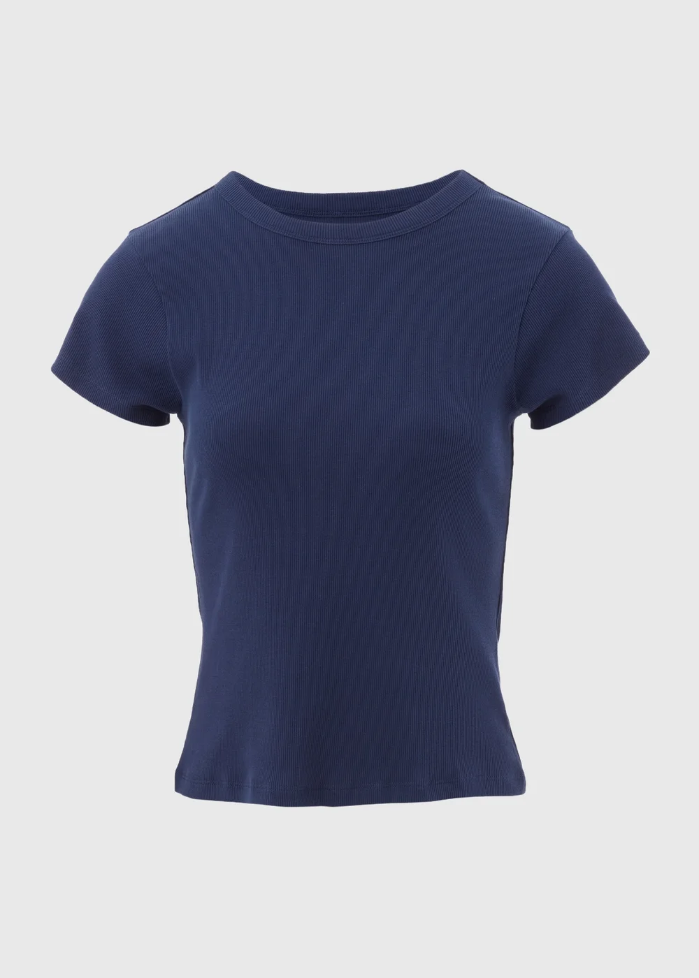 Blue Plain Ribbed T-Shirt - 8 Image 5