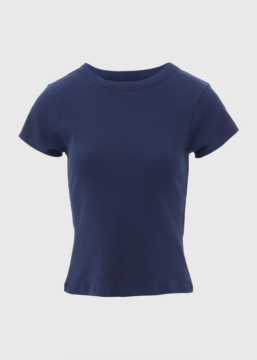 Blue Plain Ribbed T-Shirt - 8 Image 5