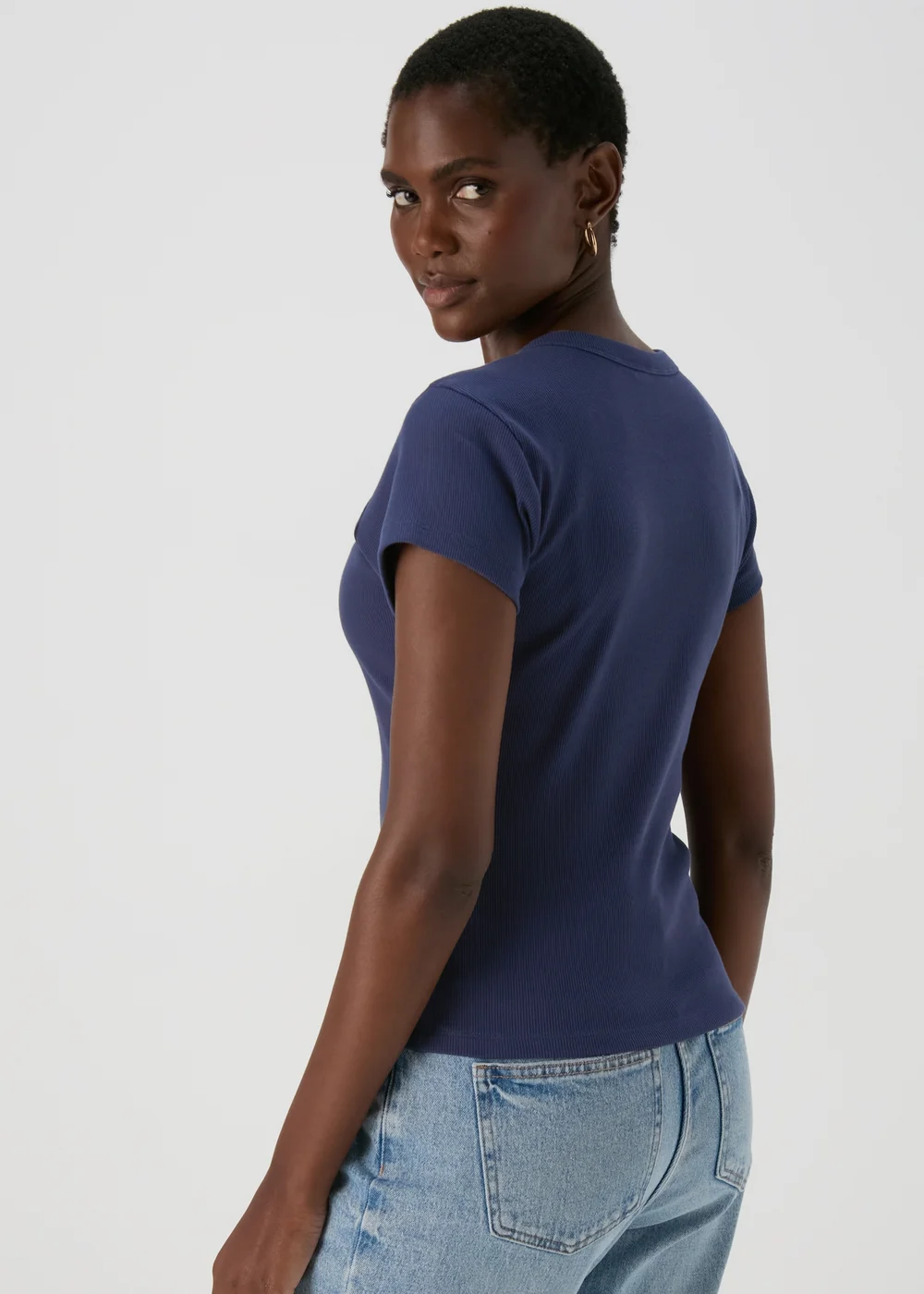 Blue Plain Ribbed T-Shirt - 8 Image 2