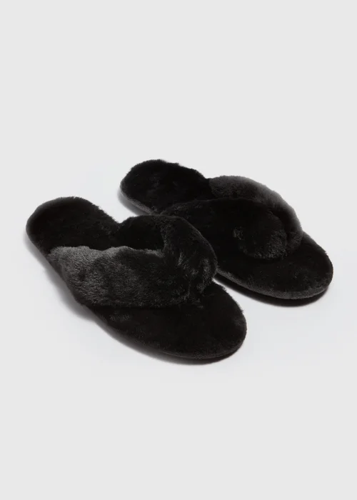 Black Fur Slippers - Small Image 1