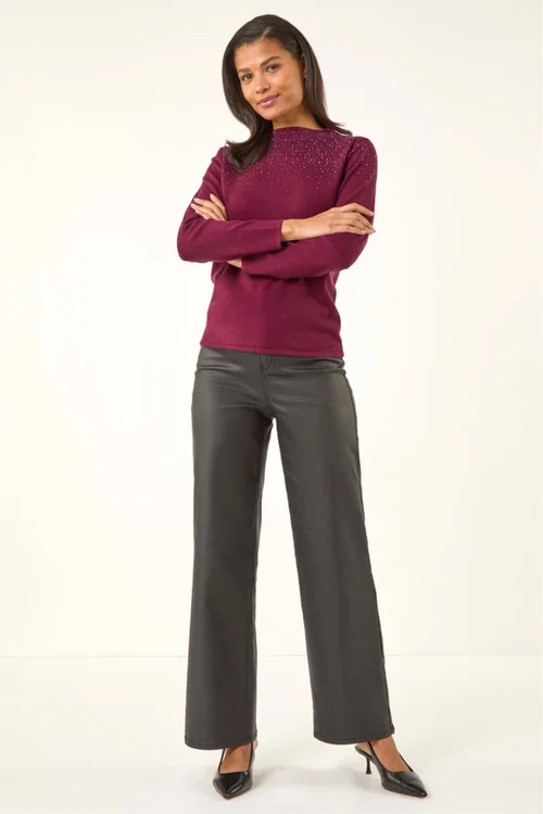 Roman Bordeaux Sparkly High Neck Knit Jumper - 10 Image 2