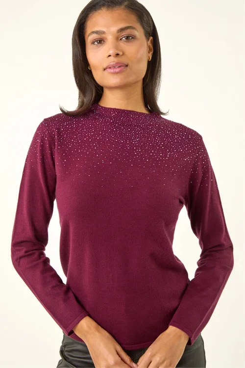 Roman Bordeaux Sparkly High Neck Knit Jumper - 10 Image 4