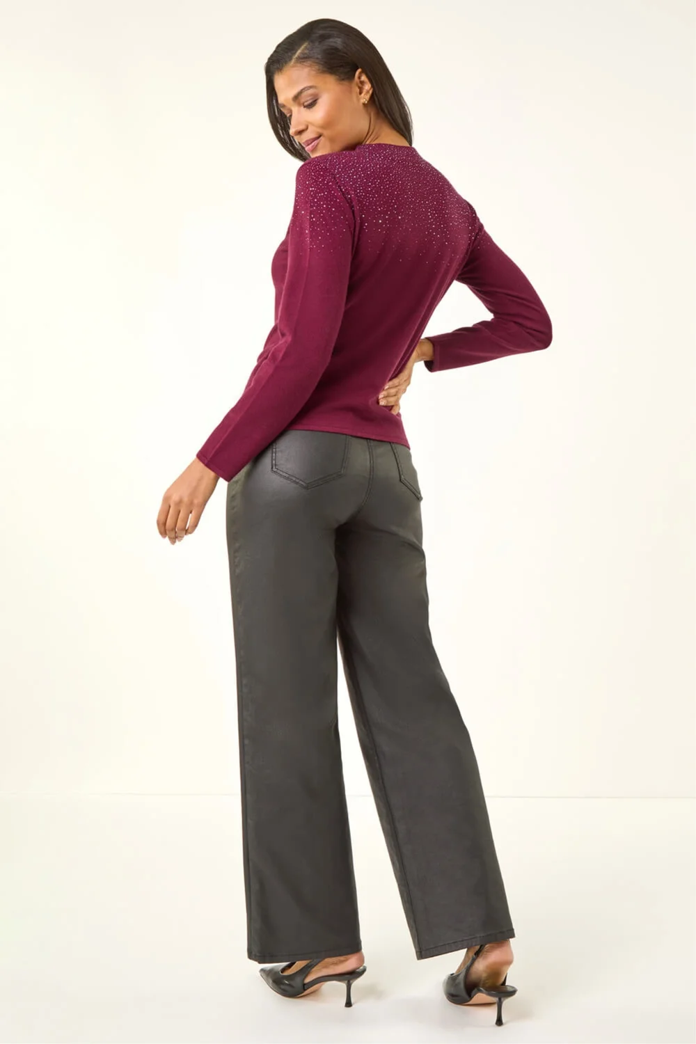 Roman Bordeaux Sparkly High Neck Knit Jumper - 10 Image 3