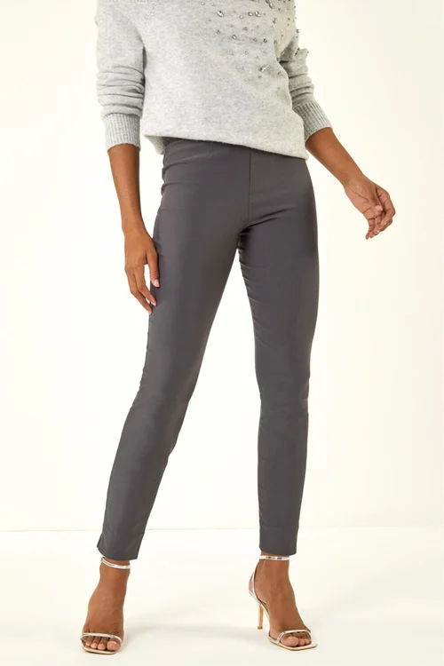 Roman Dark Grey Full Length Elastic Waist Stretch Trousers - 18 Image 4