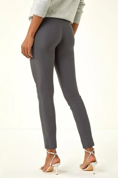 Roman Dark Grey Full Length Elastic Waist Stretch Trousers - 18 Image 3