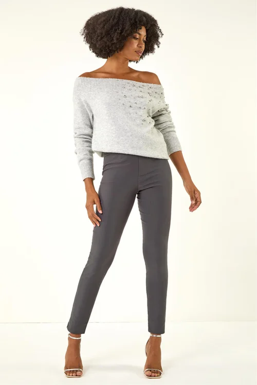 Roman Dark Grey Full Length Elastic Waist Stretch Trousers - 18 Image 2