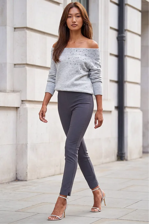 Roman Dark Grey Full Length Elastic Waist Stretch Trousers - 18 Image 1