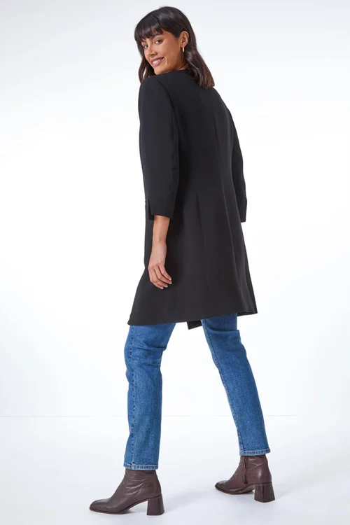 Roman Black 3/4 Sleeve Textured Longline Smart Jacket - 8 Image 3
