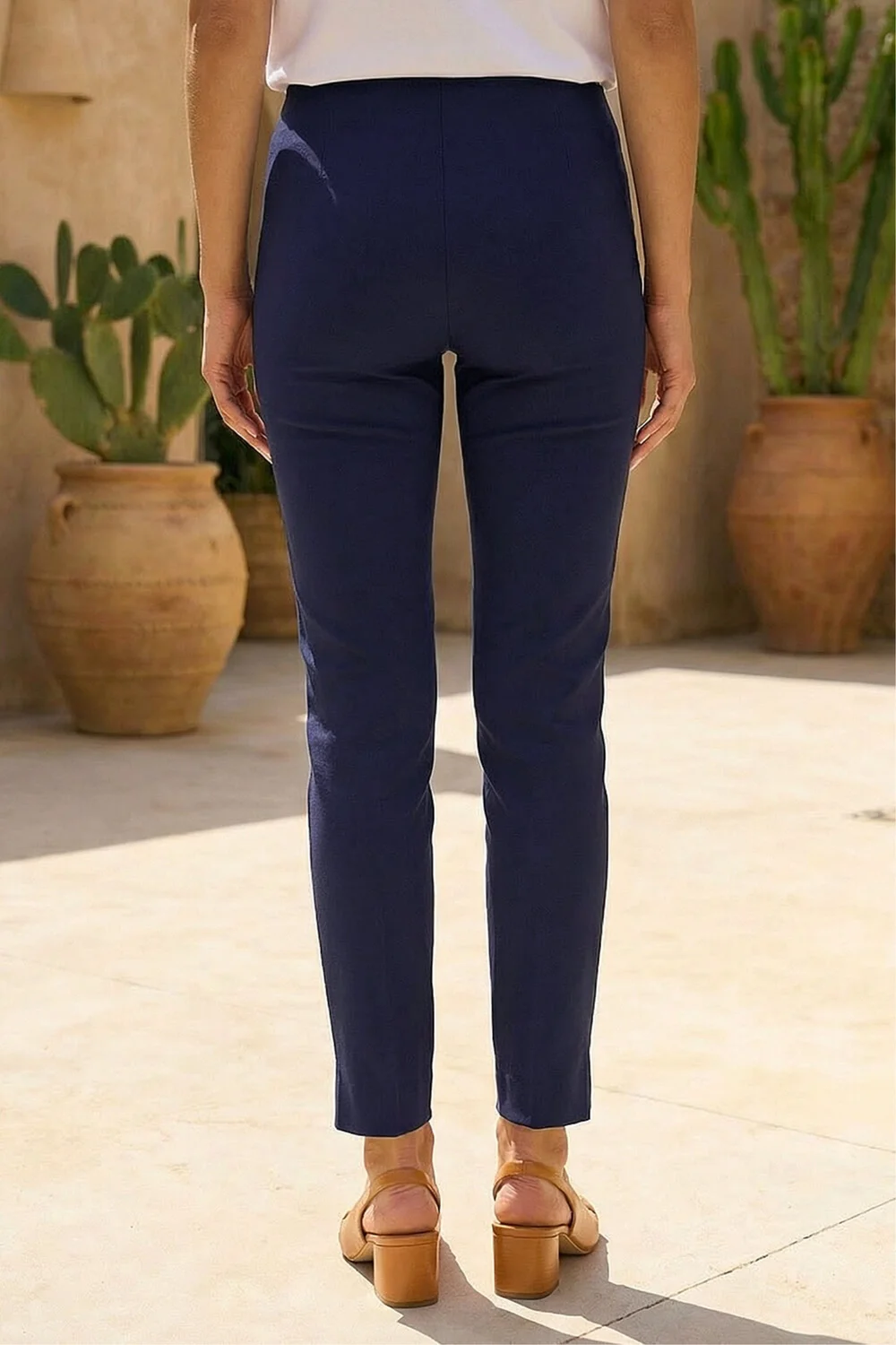 Roman Navy Full Length Elastic Waist Stretch Trousers - 10 Image 3