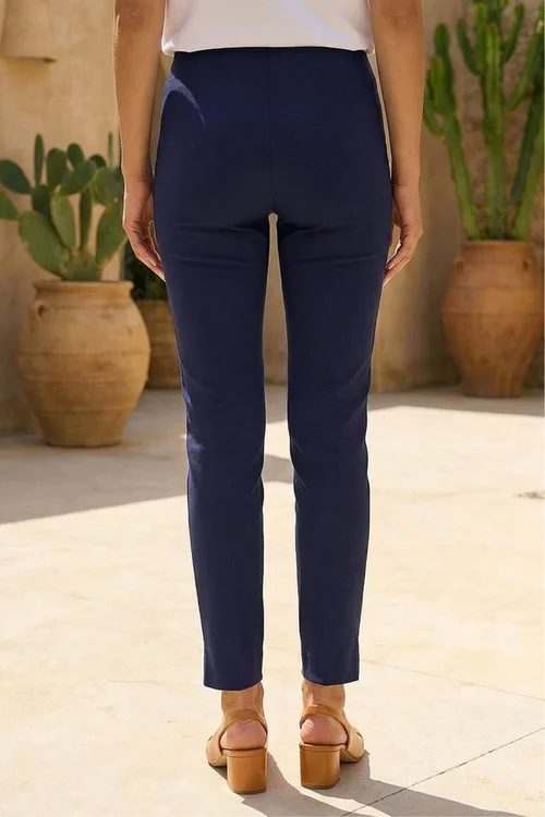 Roman Navy Full Length Elastic Waist Stretch Trousers - 10 Image 3