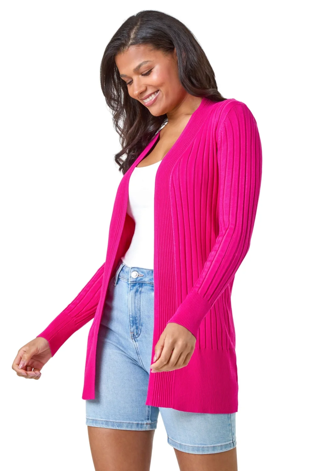 Roman Cerise Longline Stretch Ribbed Cardigan - 16 Image 1
