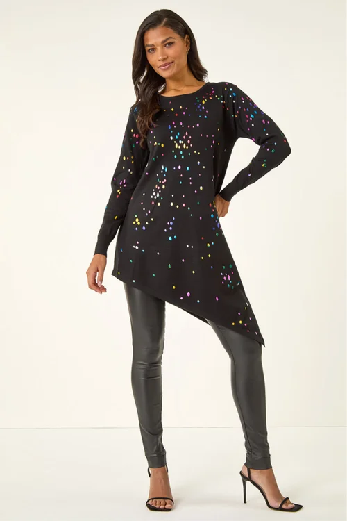 Roman Black Longline Metallic Spot Asymmetric Jumper - 6 Image 2