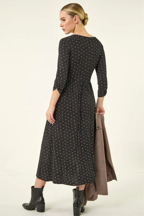 Roman Petite Black Spot Pocket Stretch Ruched Midi Dress - 6 Image 3