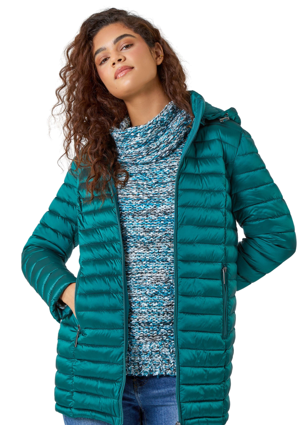 Roman Aquamarine Longline Hooded Padded Coat - 16 Image 1
