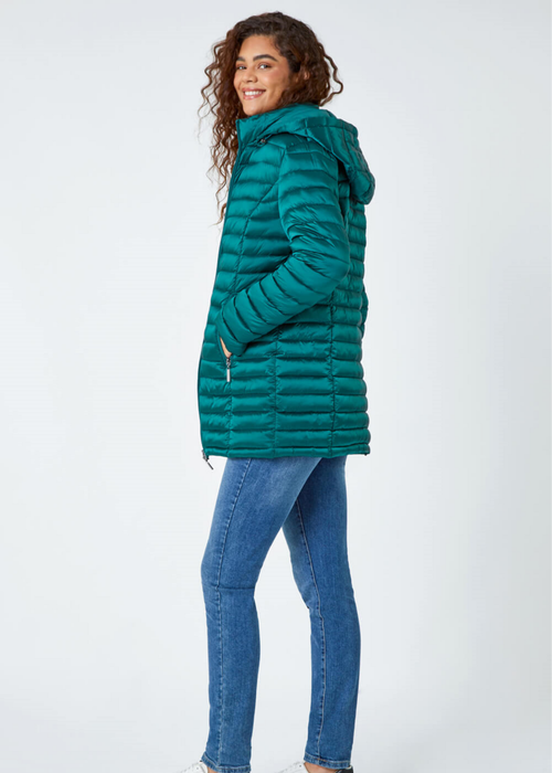 Roman Aquamarine Longline Hooded Padded Coat - 16 Image 3