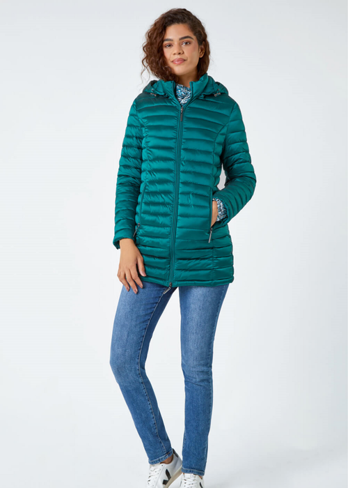 Roman Aquamarine Longline Hooded Padded Coat - 16 Image 2