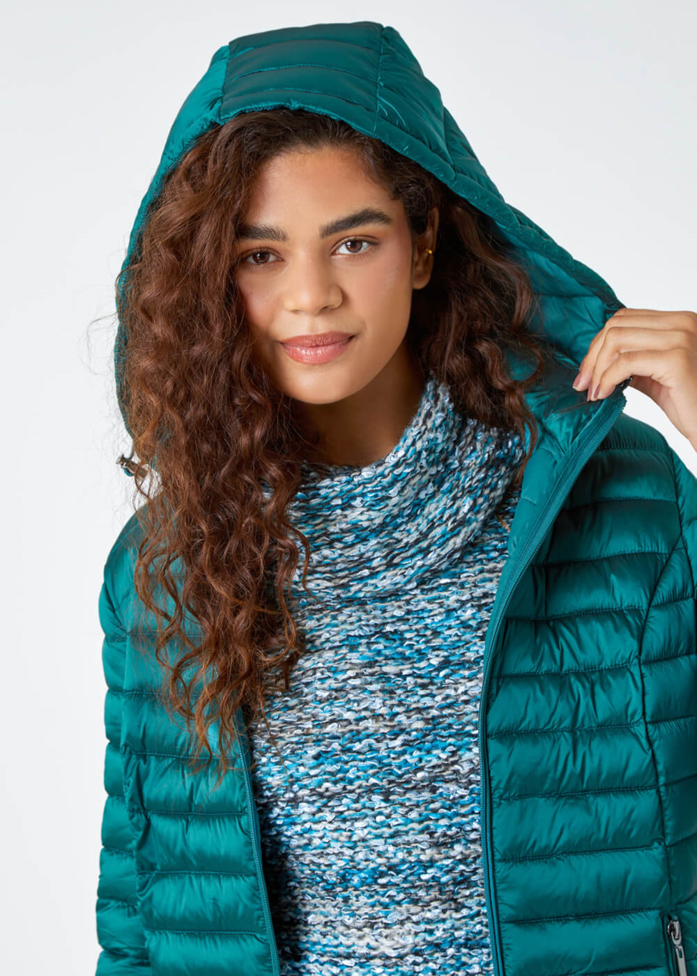 Roman Aquamarine Longline Hooded Padded Coat - 16 Image 4