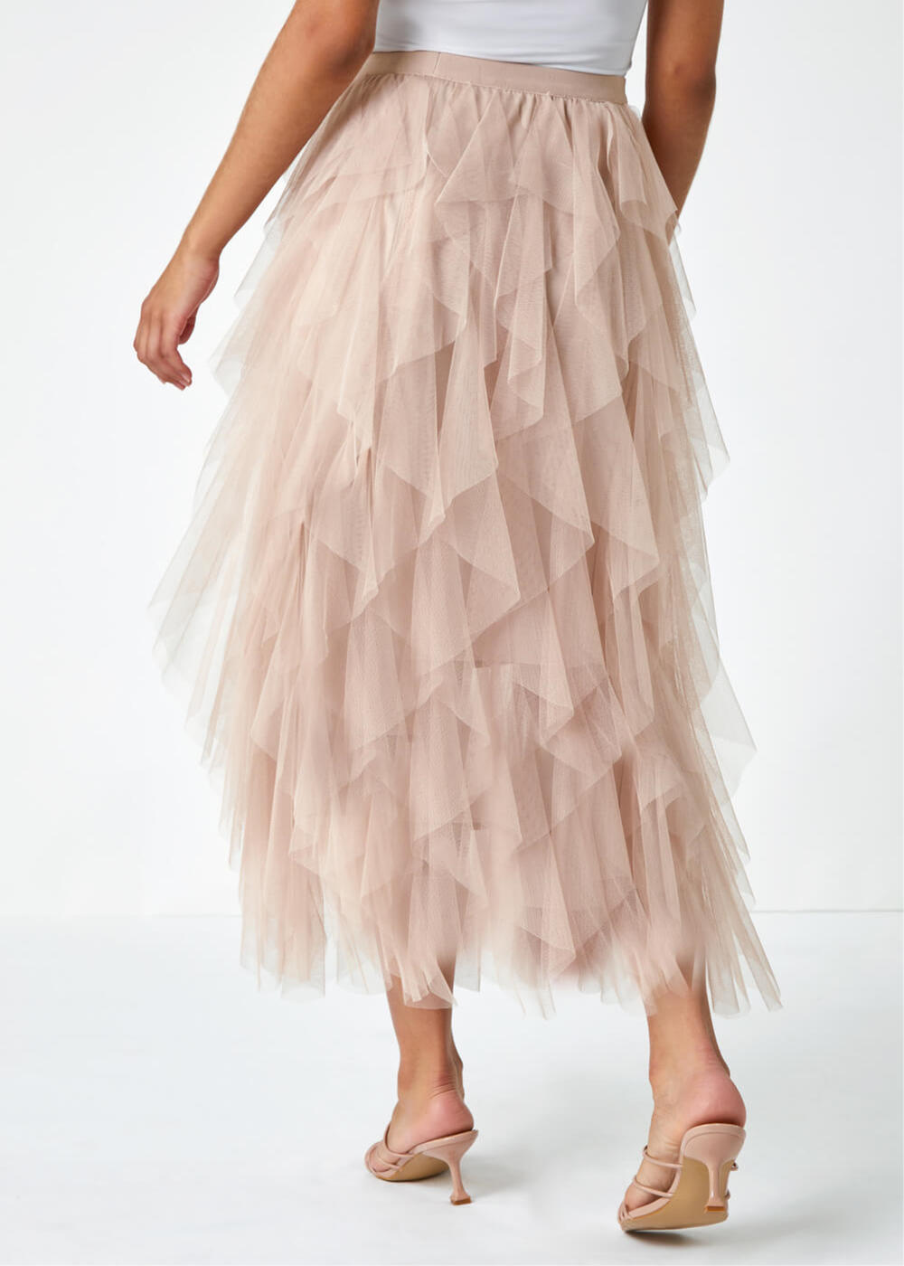 Roman Natural Elastic Waist Mesh Layered A Line Skirt - Size 10 Image 2