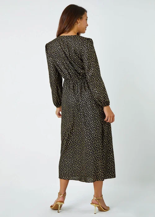 Roman Black Metallic Star Print Corsage Midi Wrap Dress - 16 Image 3