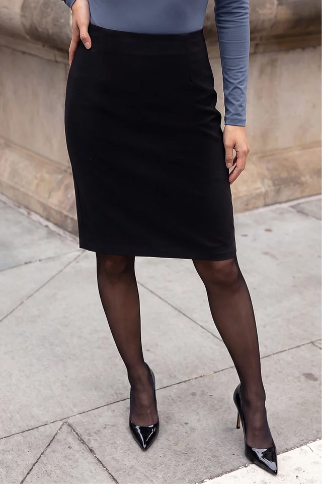 Roman Black Pull On Stretch Elastic Waist Pencil Skirt