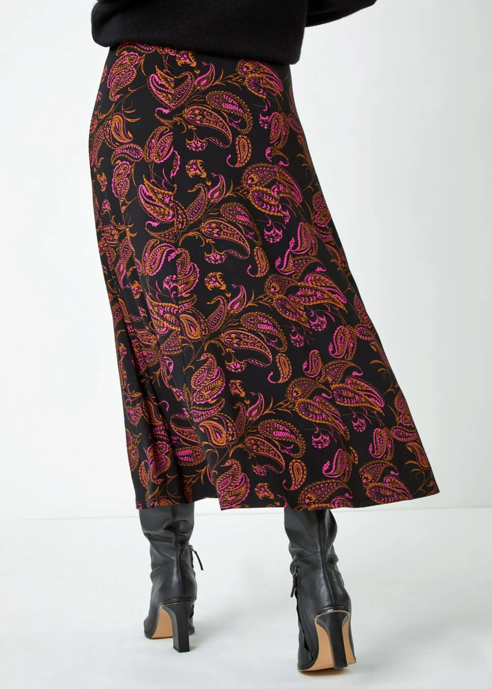 Roman Pink Paisley Print Midi Stretch Skirt - Size 6 Image 3
