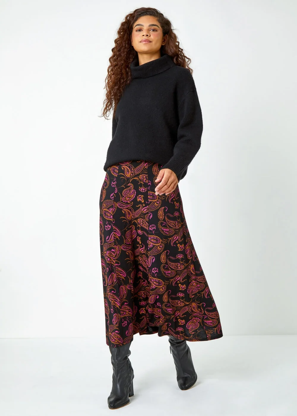 Roman Pink Paisley Print Midi Stretch Skirt - Size 6 Image 4