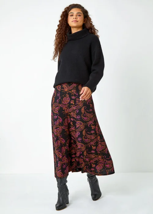 Roman Pink Paisley Print Midi Stretch Skirt - Size 6 Image 4