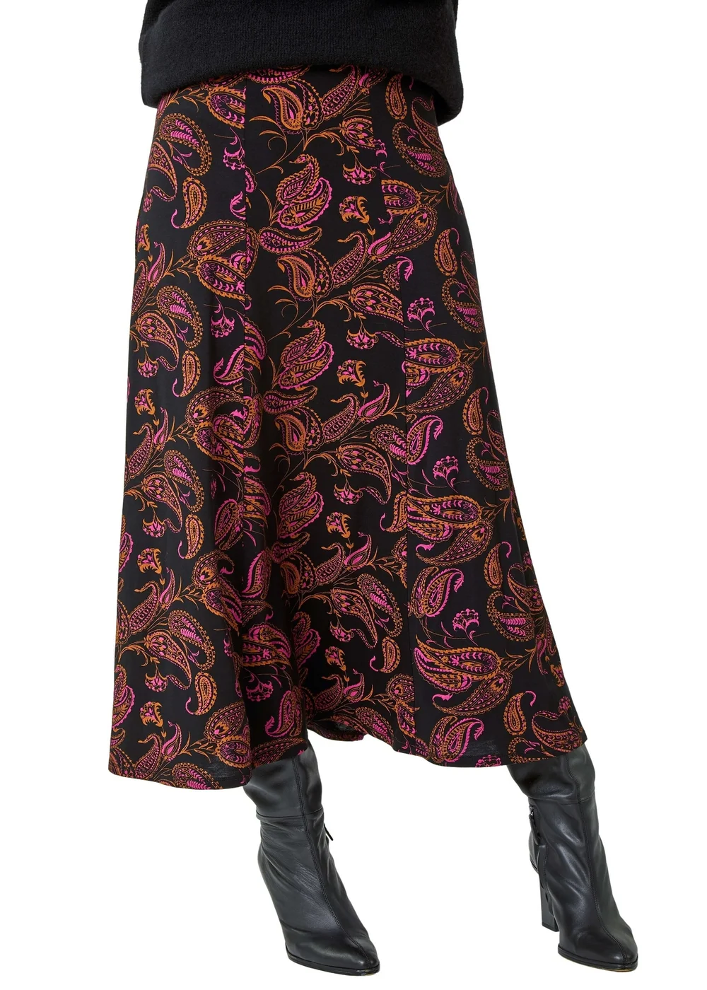 Roman Pink Paisley Print Midi Stretch Skirt - Size 6 Image 1