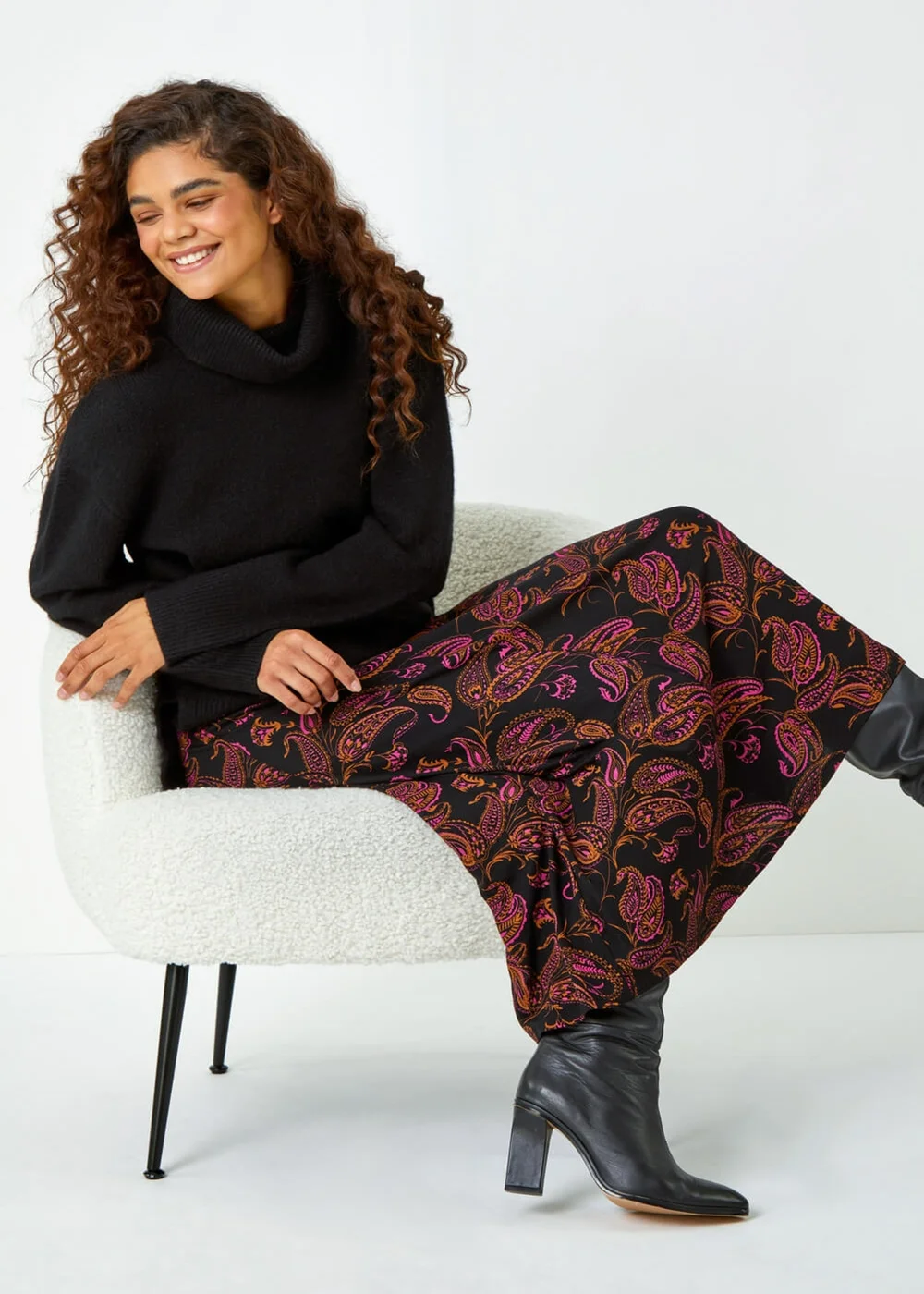 Roman Pink Paisley Print Midi Stretch Skirt - Size 6 Image 2