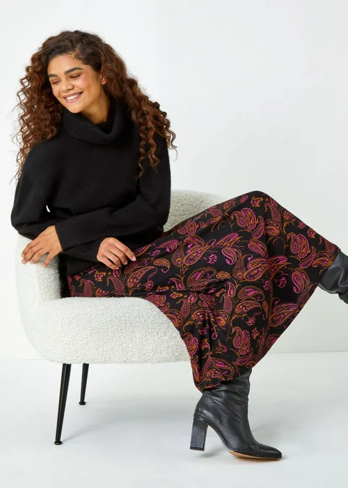 Roman Pink Paisley Print Midi Stretch Skirt - Size 6 Image 2