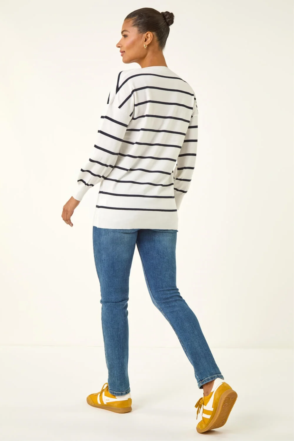 Roman Ivory Stripe Print Knitted V-Neck Longline Jumper - 22 Image 3