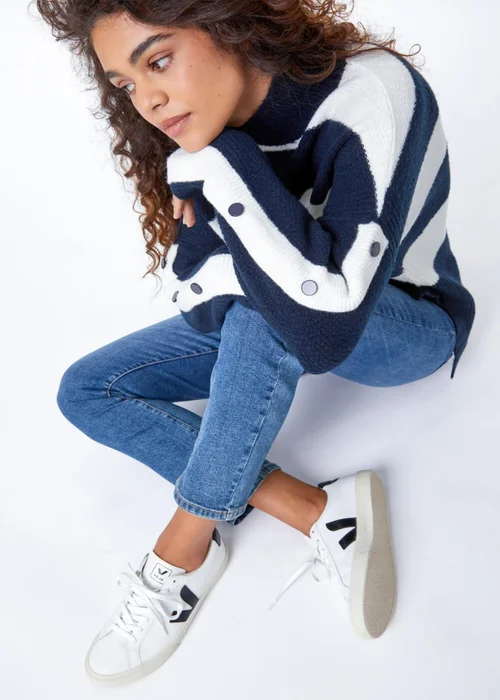Roman Midnight Blue High Neck Striped Jumper - 6 Image 2