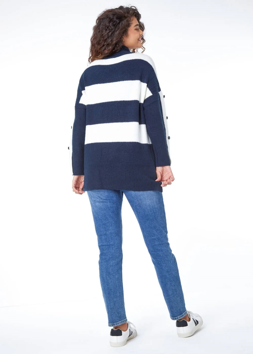 Roman Midnight Blue High Neck Striped Jumper - 6 Image 3