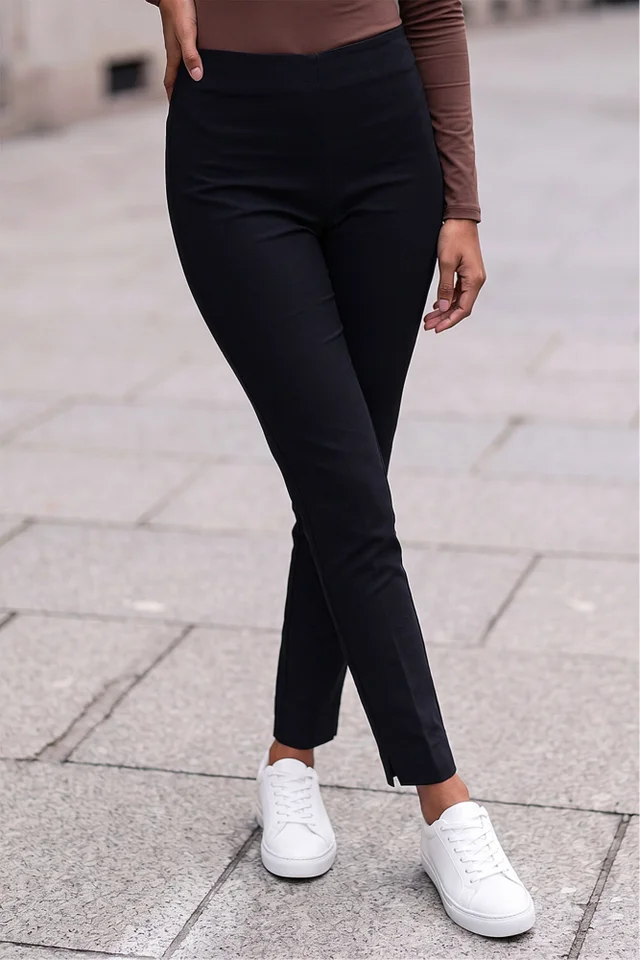 Roman Black Full Length Elastic Waist Stretch Trousers