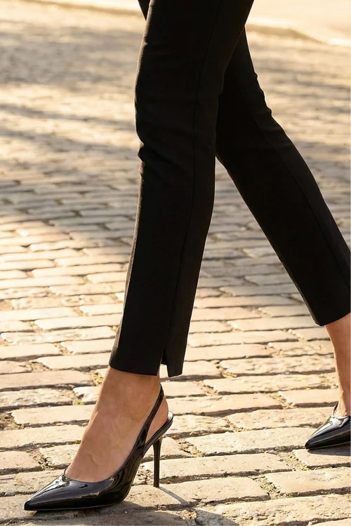 Roman Black Full Length Elastic Waist Stretch Trousers - 10 Image 4
