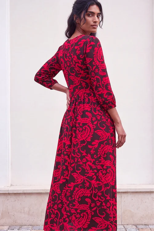 Roman Red Paisley Print Pocket Midi Stretch Dress - 18 Image 3