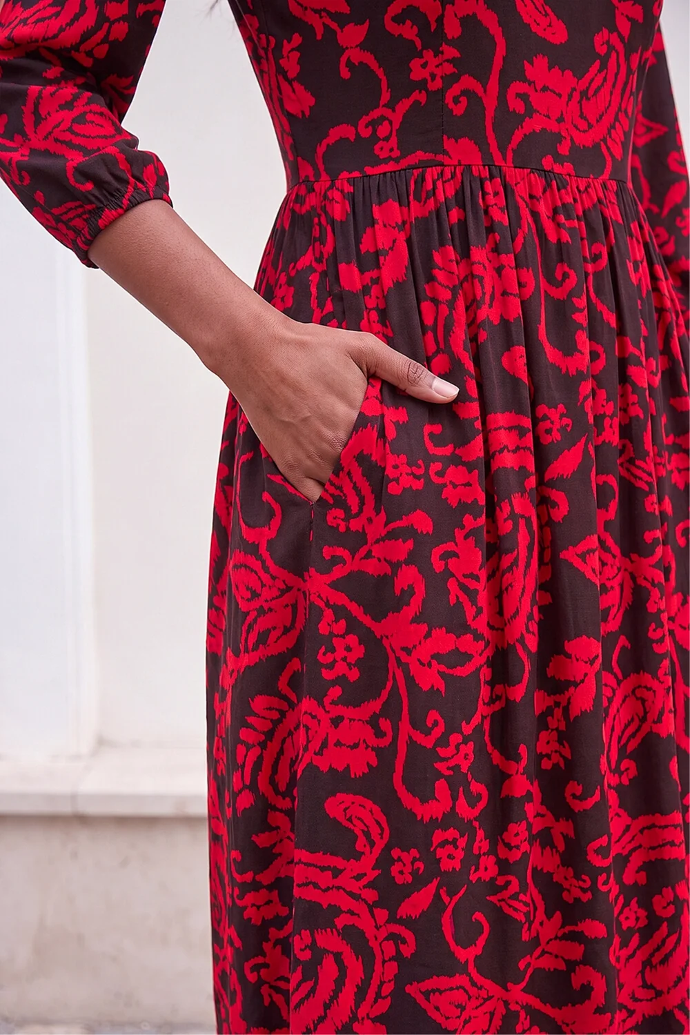 Roman Red Paisley Print Pocket Midi Stretch Dress - 18 Image 4