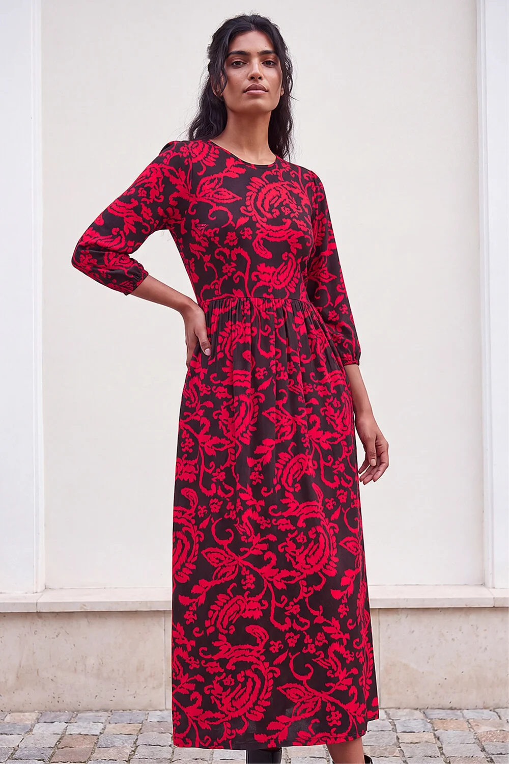 Roman Red Paisley Print Pocket Midi Stretch Dress - 18 Image 1