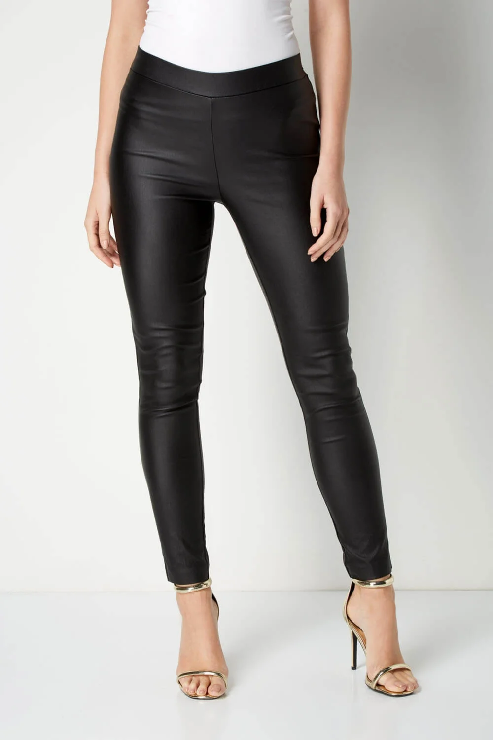 Roman Black Faux Leather Pull On Elastic Waist Trousers - 12 Image 3