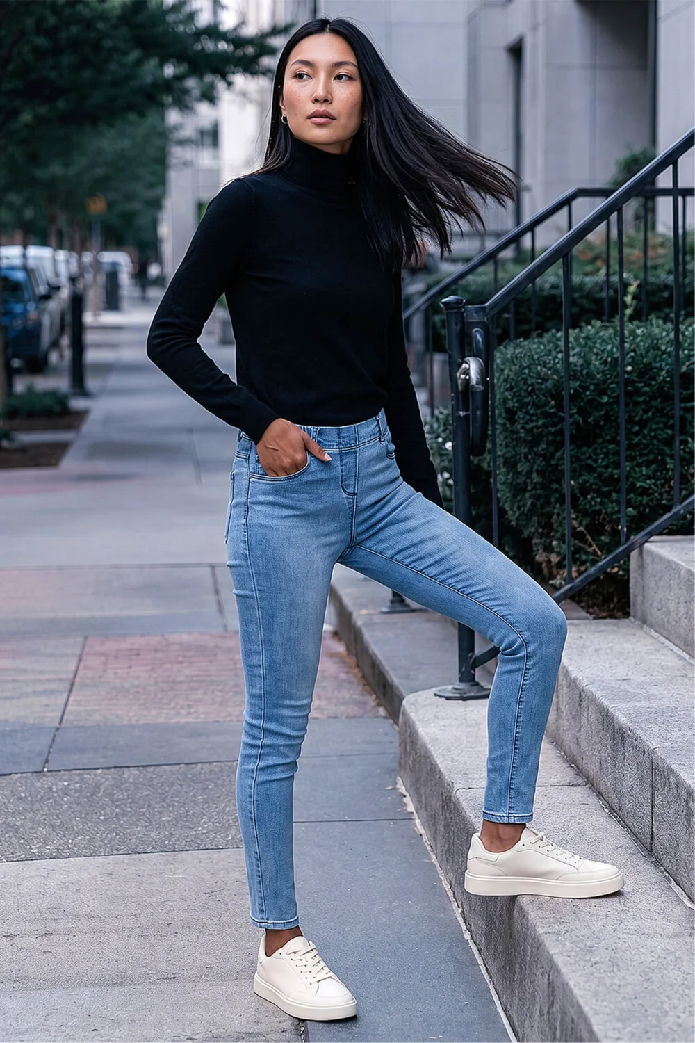 Roman Bright Blue 31" Denim Stretch Elastic Waist Jegging - 8 Image 2