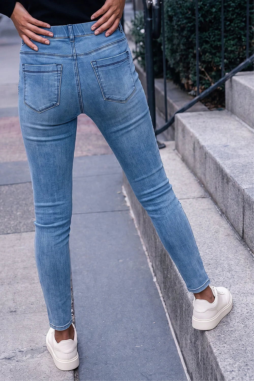 Roman Bright Blue 31" Denim Stretch Elastic Waist Jegging - 8 Image 3