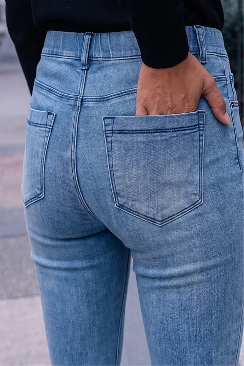 Roman Bright Blue 31" Denim Stretch Elastic Waist Jegging - 8 Image 4