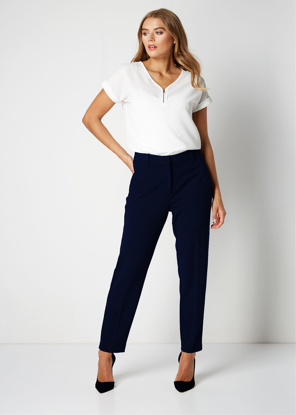 Roman Navy Straight Leg Stretch Trousers - 6 Image 4