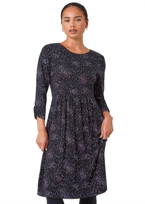 Roman Petite Black Ditsy Floral Stretch Dress - 8 Image 1