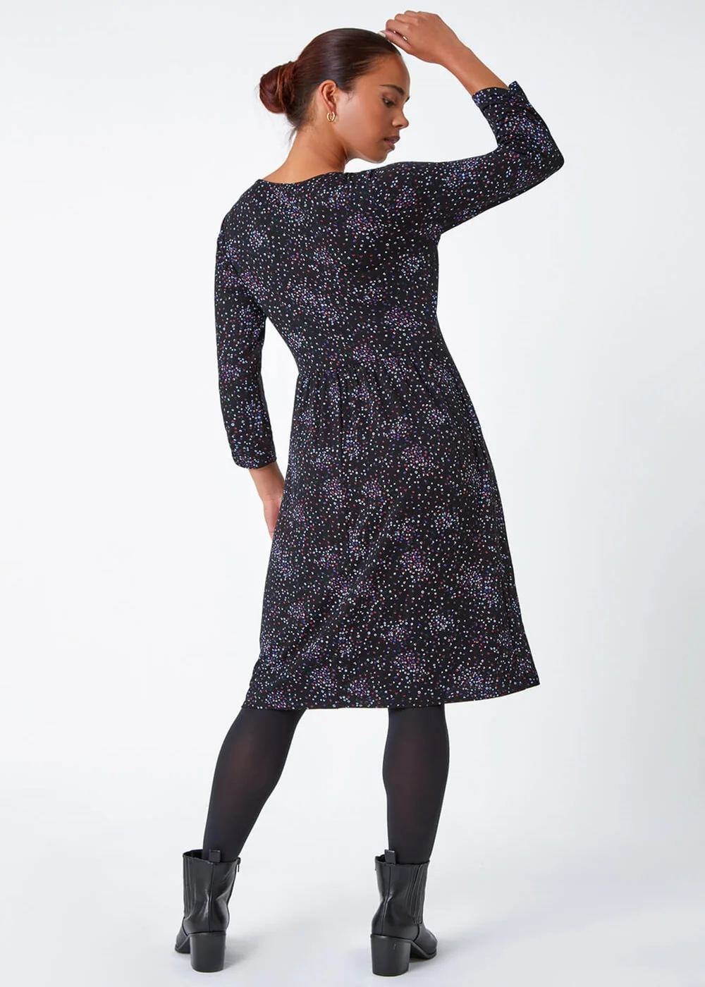 Roman Petite Black Ditsy Floral Stretch Dress - 8 Image 3