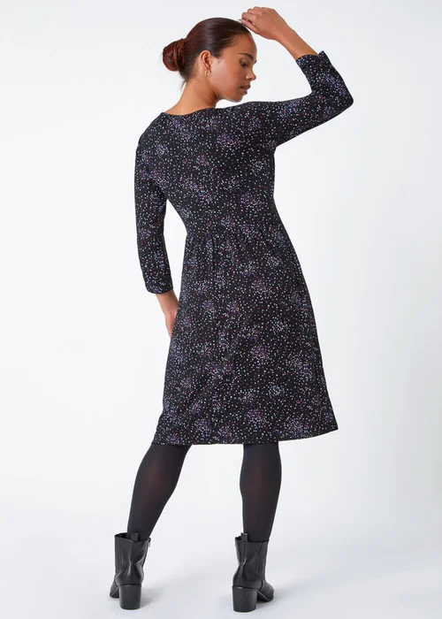 Roman Petite Black Ditsy Floral Stretch Dress - 8 Image 3